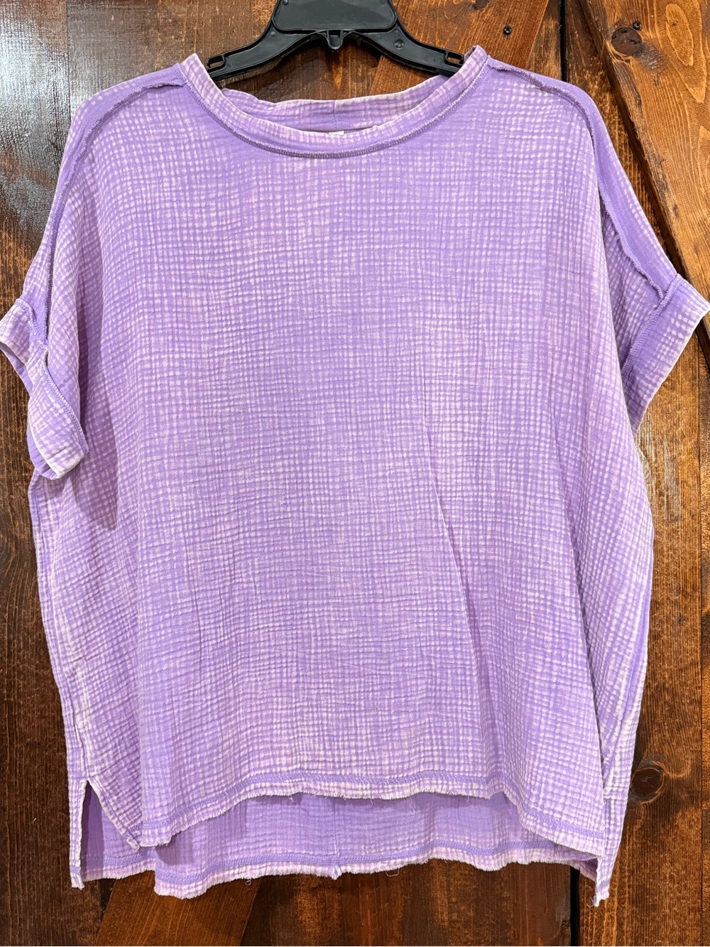 Zenana Outfitters Washed Lilac Gauze Short Sleeve Tee